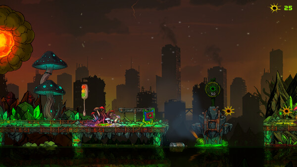 Padlova Street gameplay against a ruined city skyline
