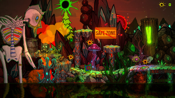 Padlova Street safe zone with a giant skeleton and toxic plants